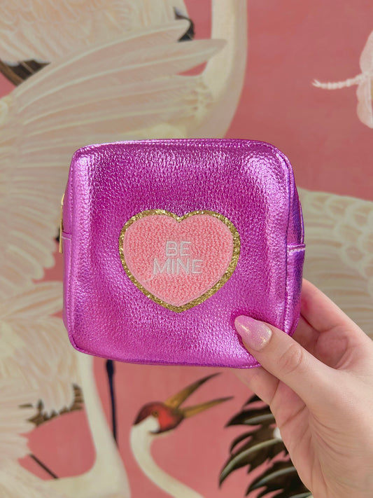 Be Mine! - Chenille Heart Patched Valentine's Day Pouch