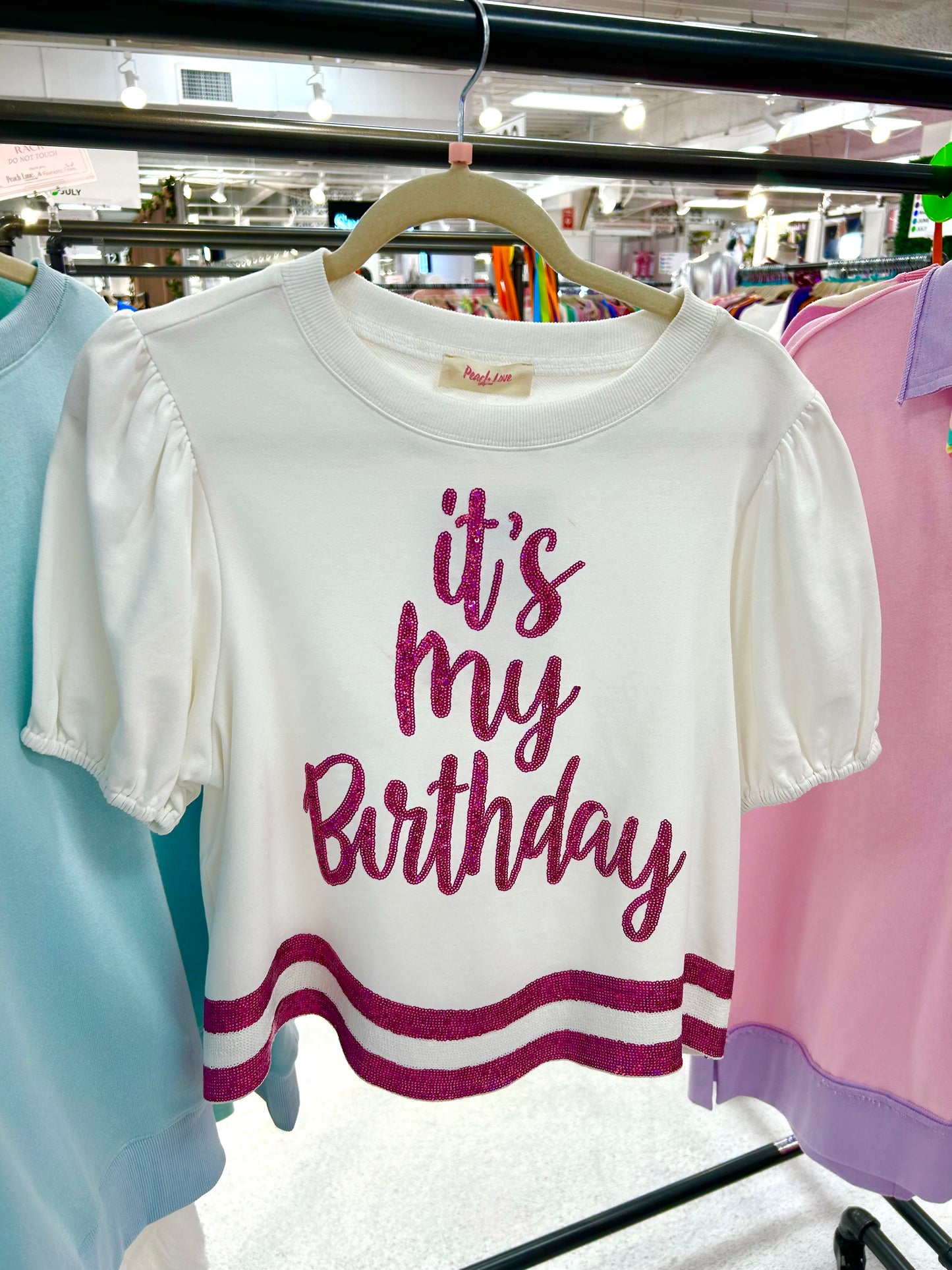 It's MY Birthday - White & Pink Sequin Top