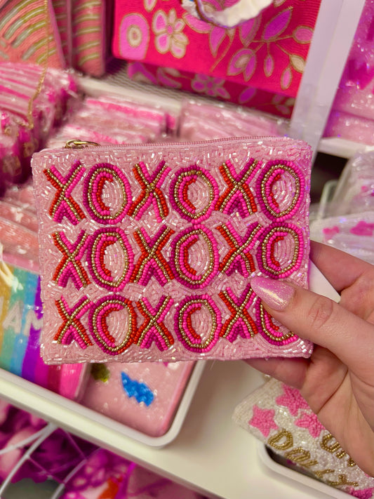 XOXO Valentine's Day Beaded Pink Pouch