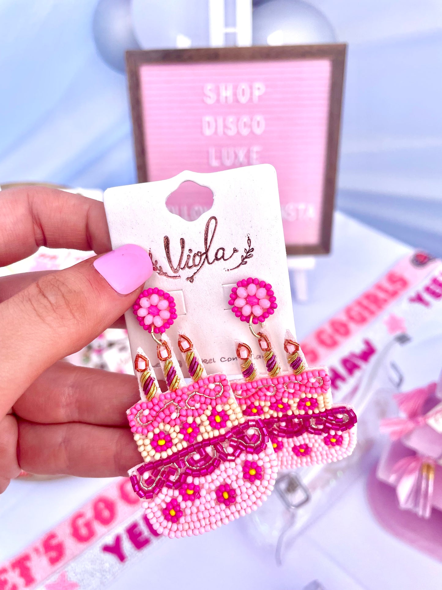 Lover Cake - Pink Birthday Beaded Earrings