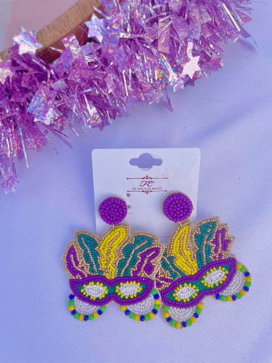 Mardi Mask!- Purple Yellow Green Mardi Gras Earrings