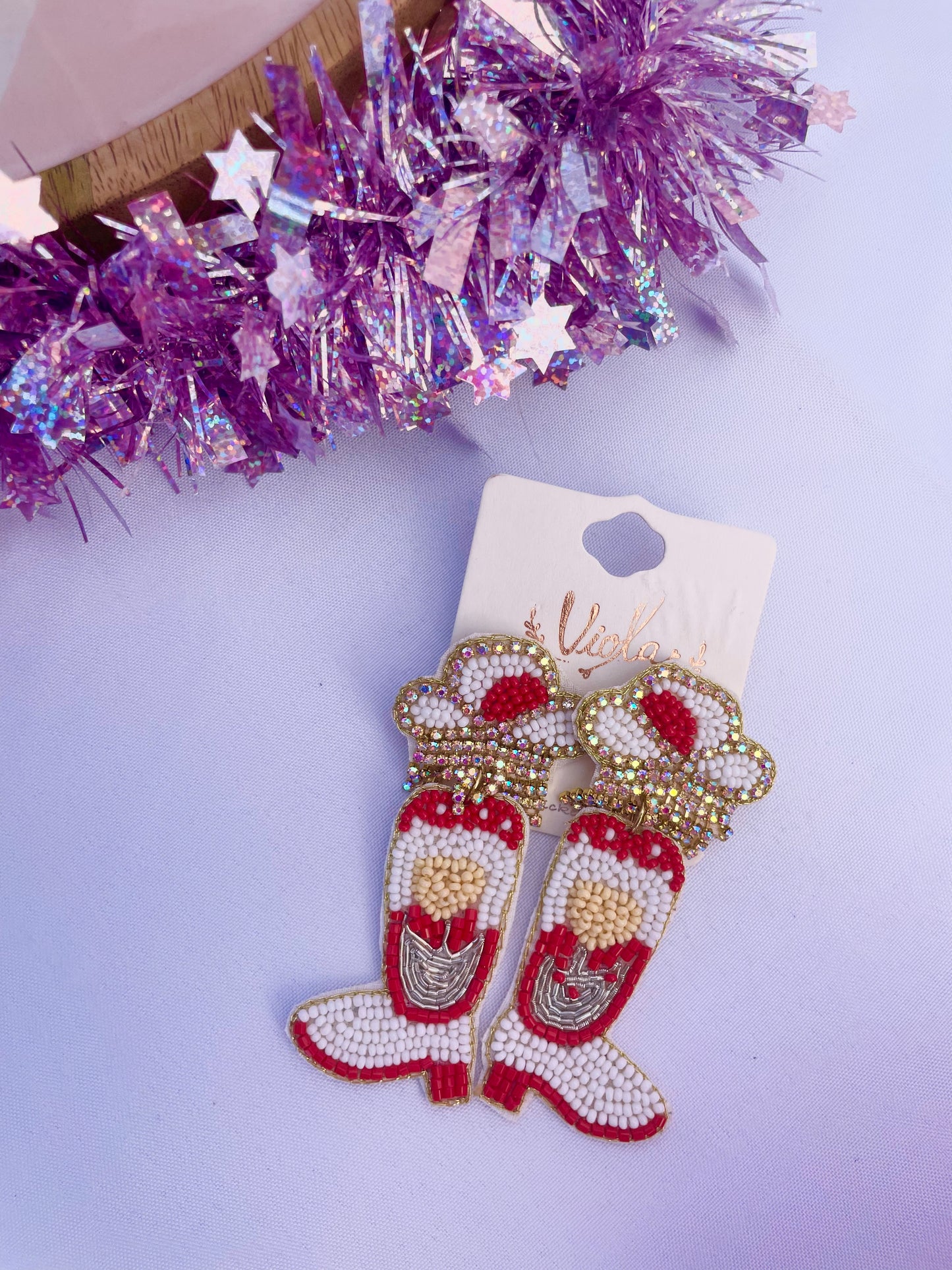 In Our Chiefs Era - Cowgirl Boot Red Sequin Earrings