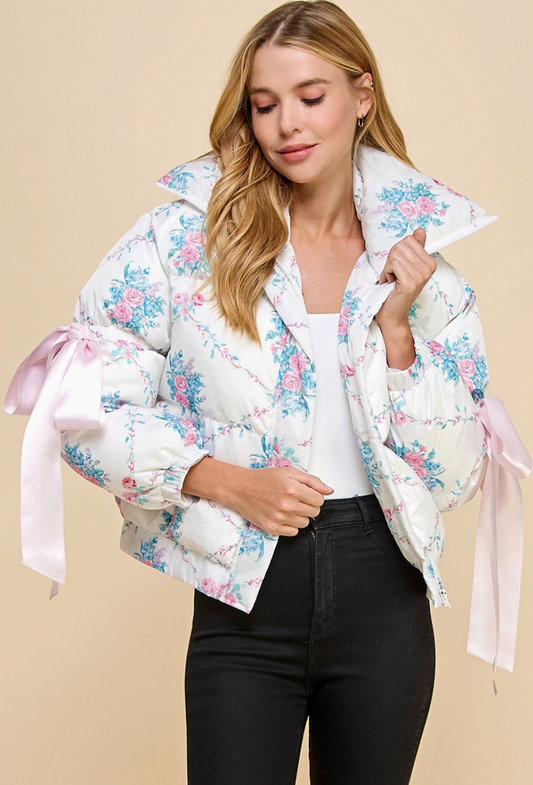 LOVESHACK FLORAL BOW PUFFER COAT - TCEC JACKET